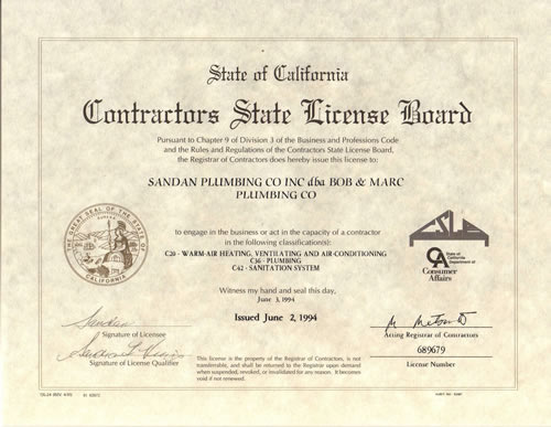 Plumbing Contractor License